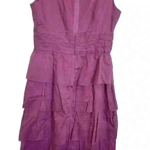 Talbots Women's Magenta Cotton Sleeveless V-Neck Ruffle Layered Skirt Dress - Picture 8 of 10